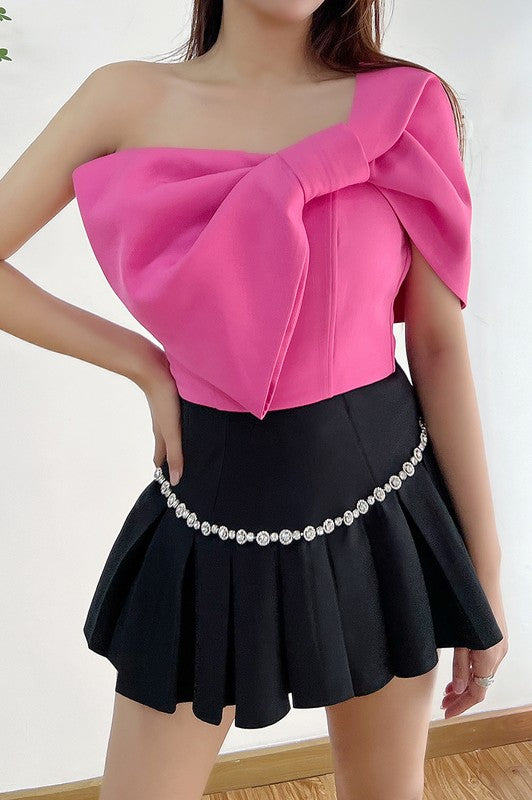 Barbie Girl Asymmetric Bow Crop Top