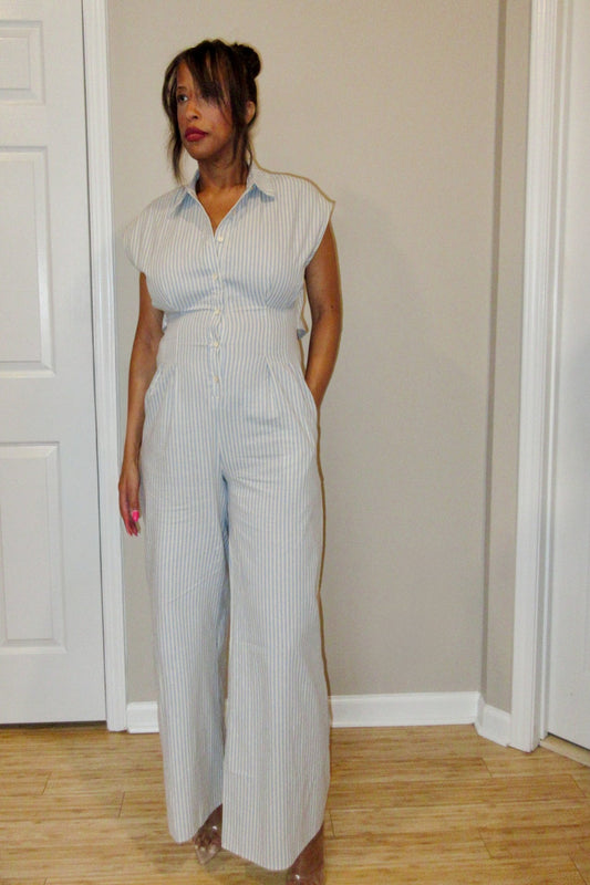 Easy Days Striped Button Down Jumpsuit