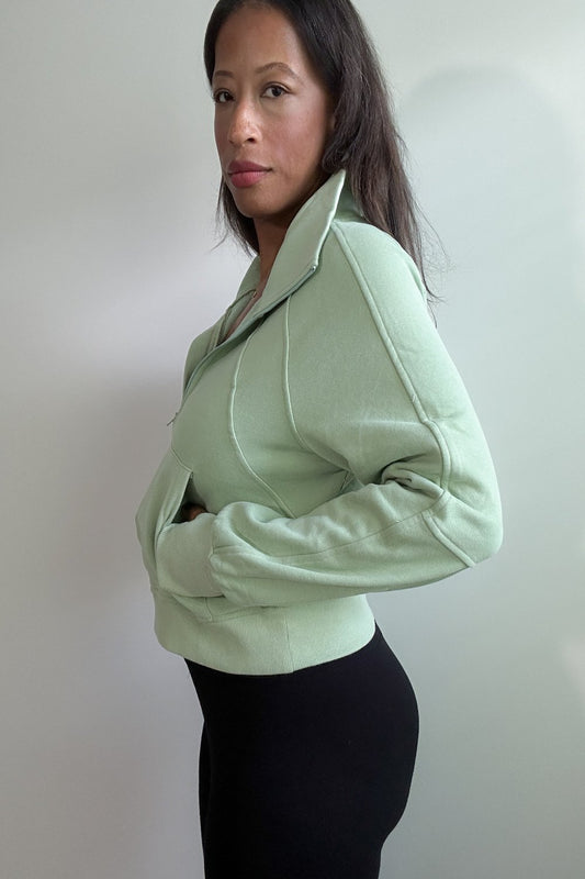 The Yoga Girl Zip Up Stand Collar Ribbed Thumbhole Sleeve Sweatshirt