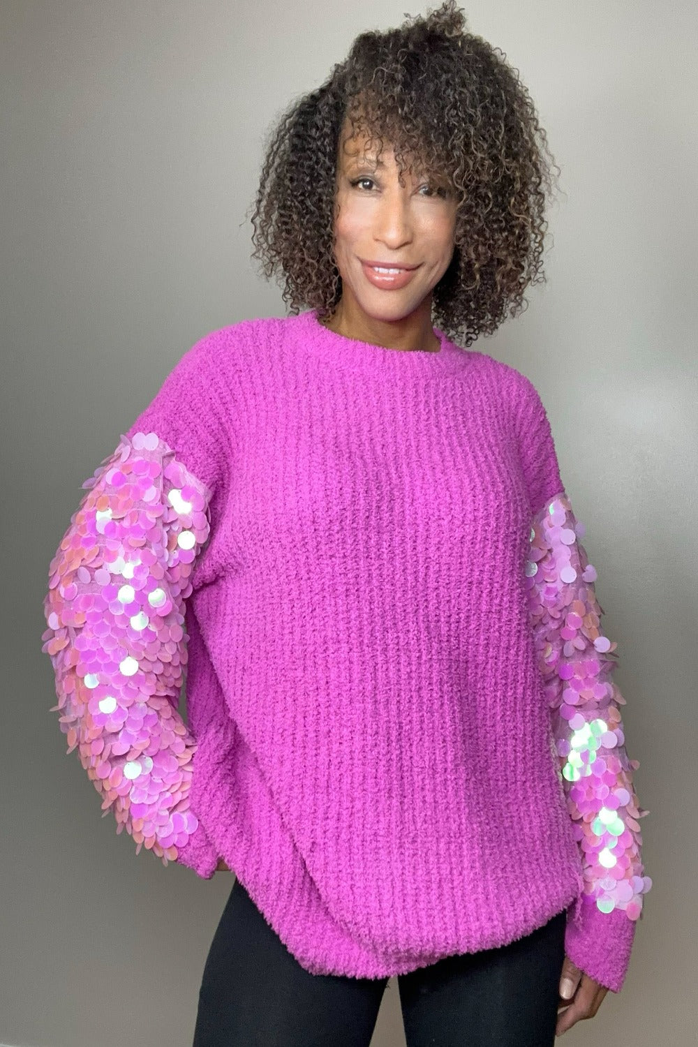 Starlight Sequin Sleeve Sweater Knit Tunic Top