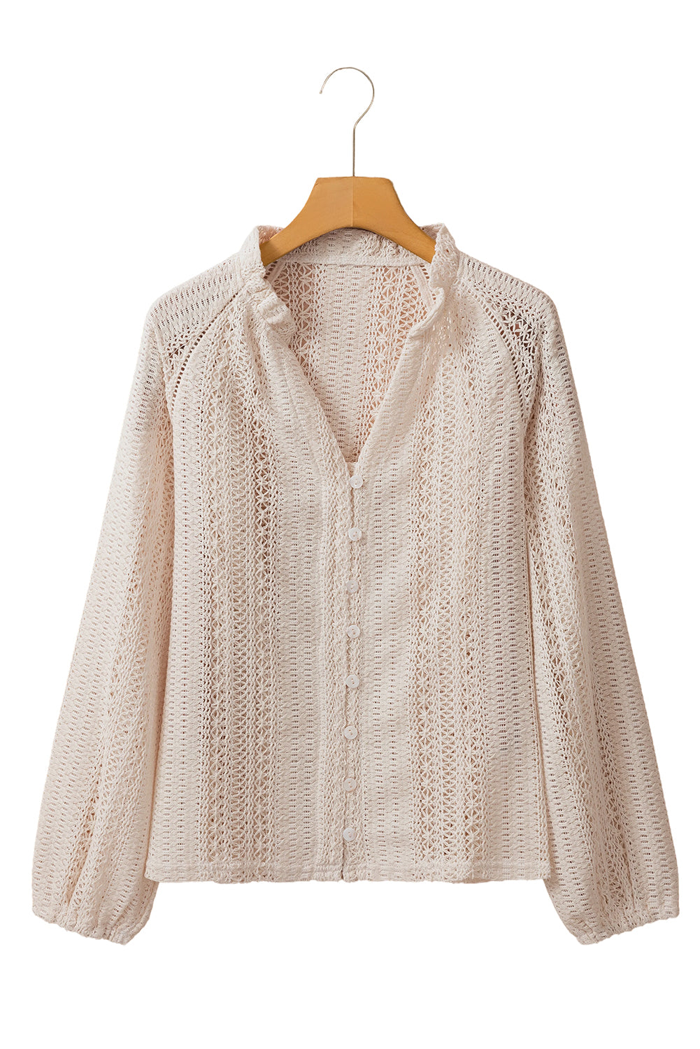 White Frill V-neck Puff Sleeve Lace Blouse