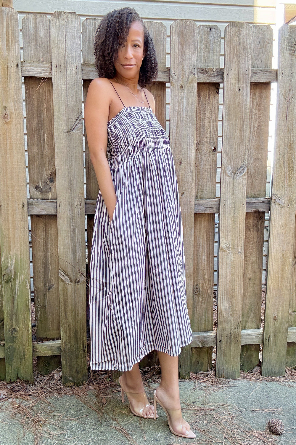 Tessa Smocked Striped Square Neck Cami Dress