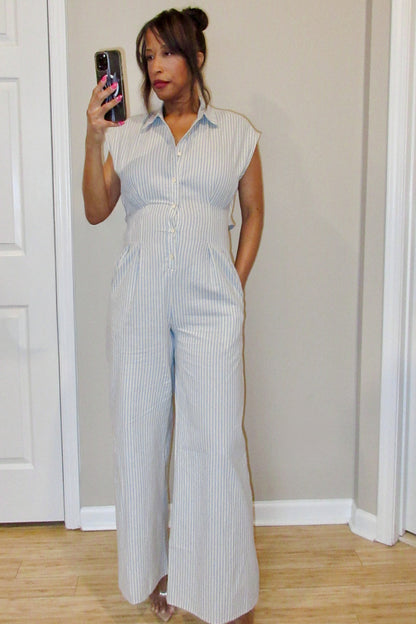 Easy Days Striped Button Down Jumpsuit