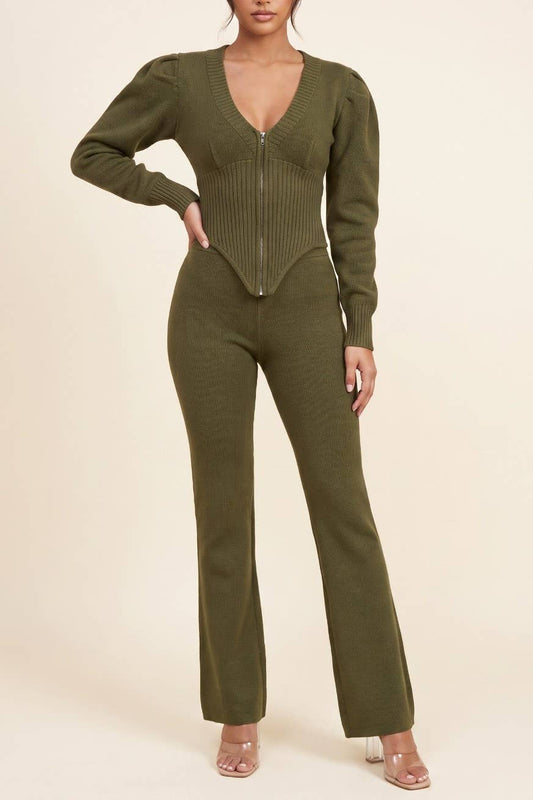 Olive After Hours Knit Pant Set