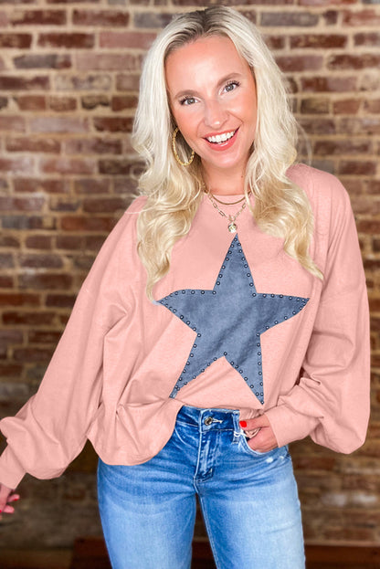 Apricot Studded Star Graphic Oversized Top