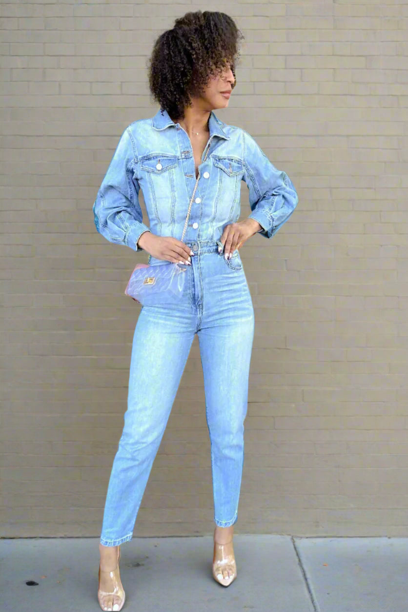 Don't Doubt Me High Waist Denim Jumpsuit