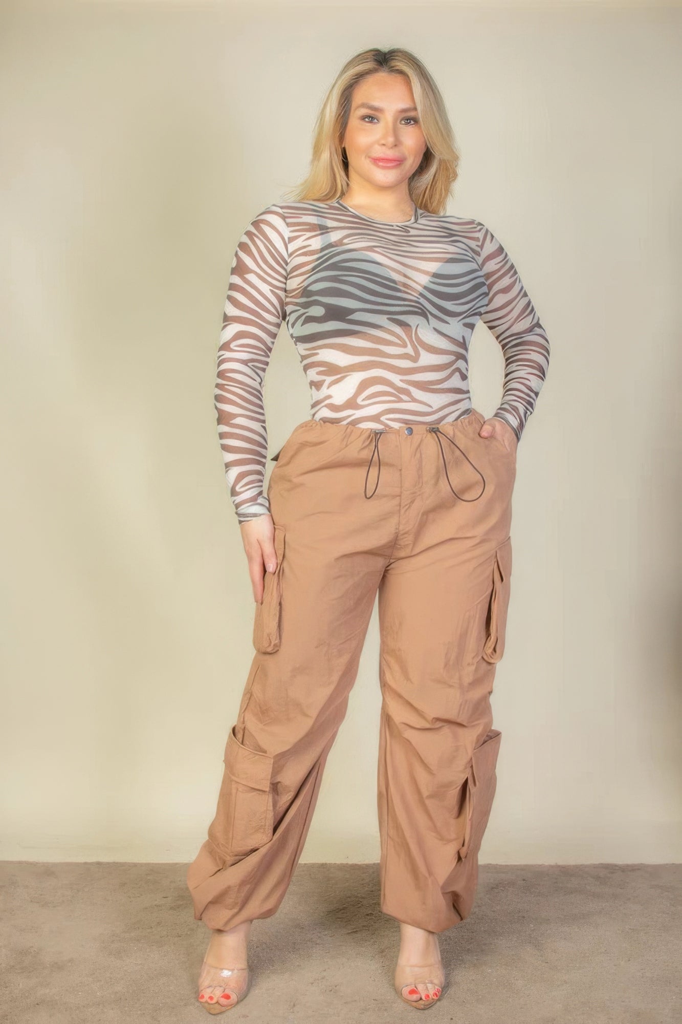 Sign Me Up Plus Size Flap Pockets Drawstring Ruched Parachute Pants