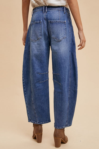 Annie Wear Mid Rise Barrel Leg Jeans with Pockets