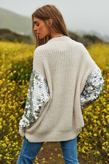 Starlight Sequin Sleeve Sweater Knit Tunic Top