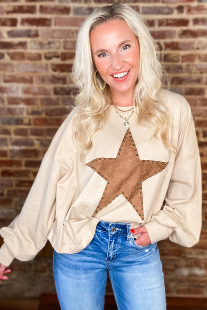 Apricot Studded Star Graphic Oversized Top