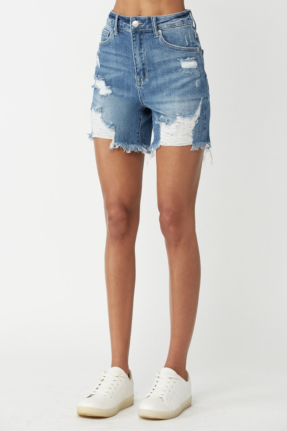 Cool Kitten High Waisted Distressed Denim Shorts