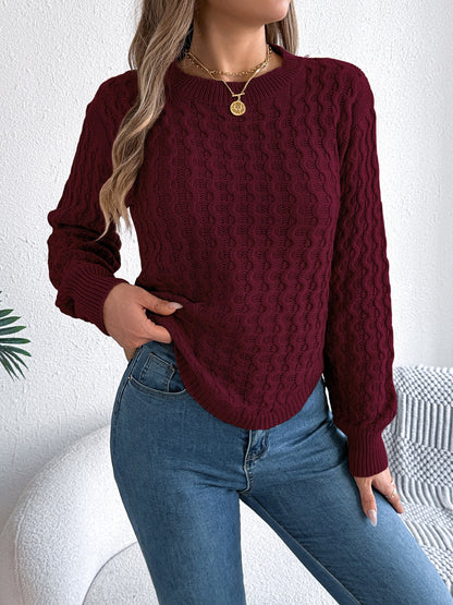 Asymmetric Hem Round Neck Long Sleeve Sweater