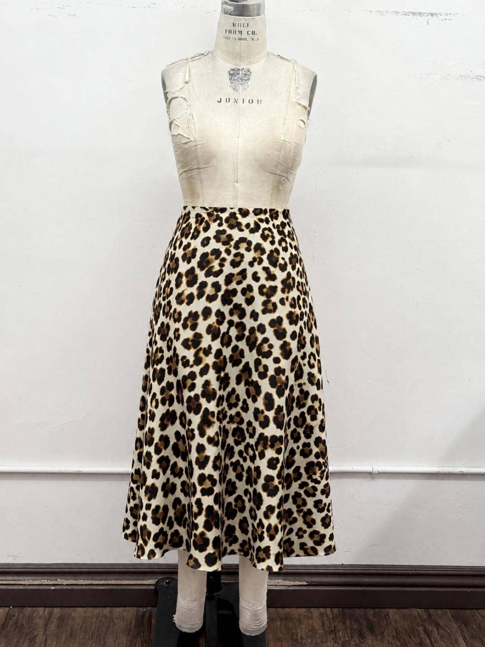 Leopard Satin Midi Skirt: Brown animal / S