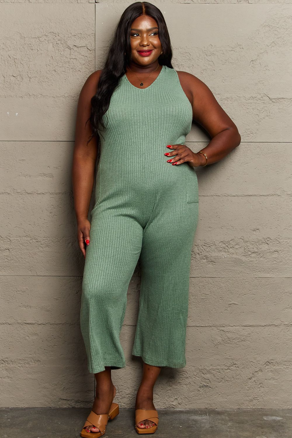 Don't Get It Twisted Full Size Rib Knit Jumpsuit