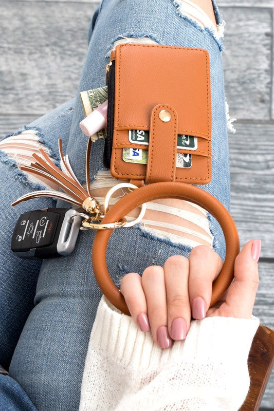 Key Ring Wallet Bracelet ID Zip Up Aili's Corner Cognac OneSize 