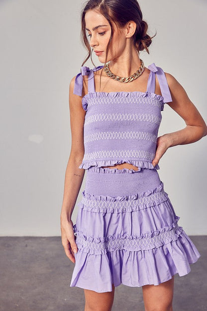 SMOCKED BOW STRAP TOP Do + Be Collection LAVENDER L 