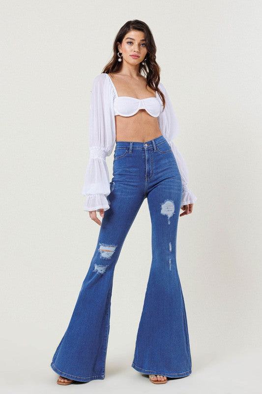 Nia High Rise Distressed Flare Jeans