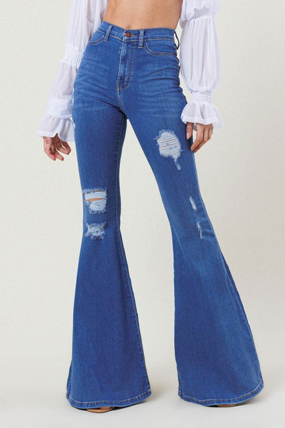 Nia High Rise Distressed Flare Jeans