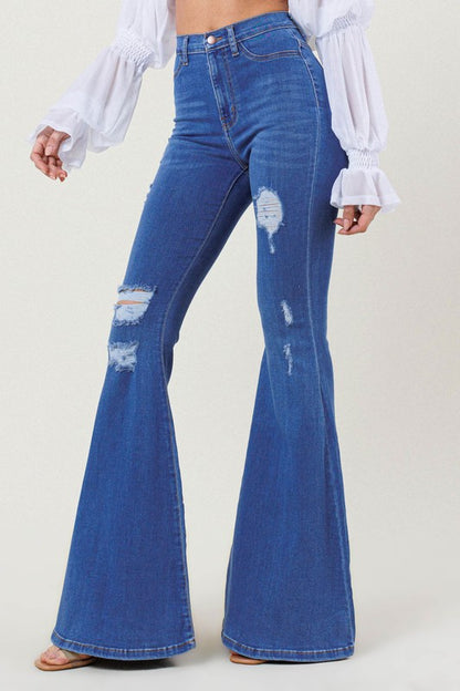 Nia High Rise Distressed Flare Jeans