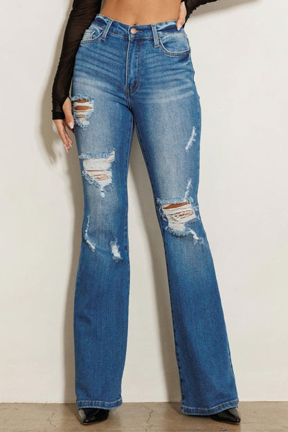 Take it Up High Rise Distressed Flare Jeans
