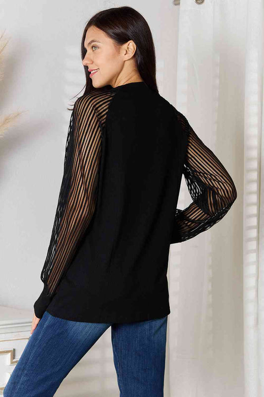 Jessica Double Take Round Neck Raglan Sleeve Blouse