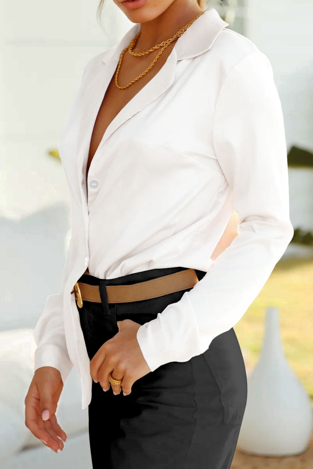 Cassie Lapel Collar Buttoned Puff Sleeve Shirt