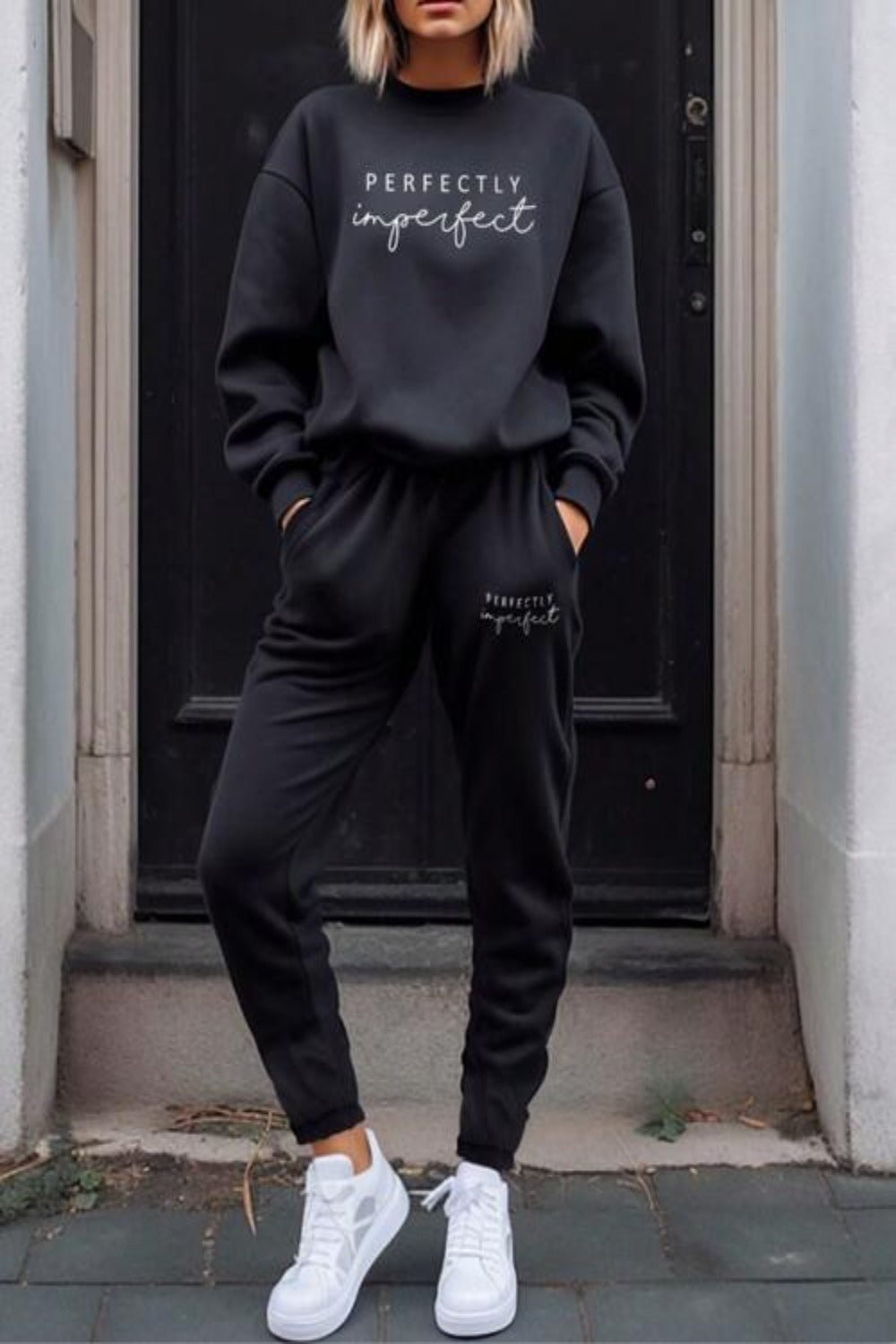 PERFECTLY IMPERFECT Graphic Sweatshirt and Sweatpants Set