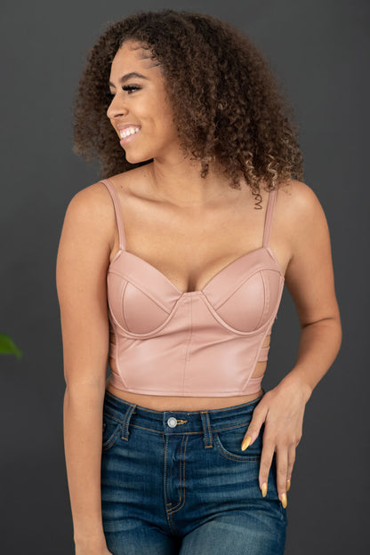 SHOPIRISBASIC Ready to Go Faux Leather Strappy Bustier Crop Top Trendsi Dusty Mauve S 