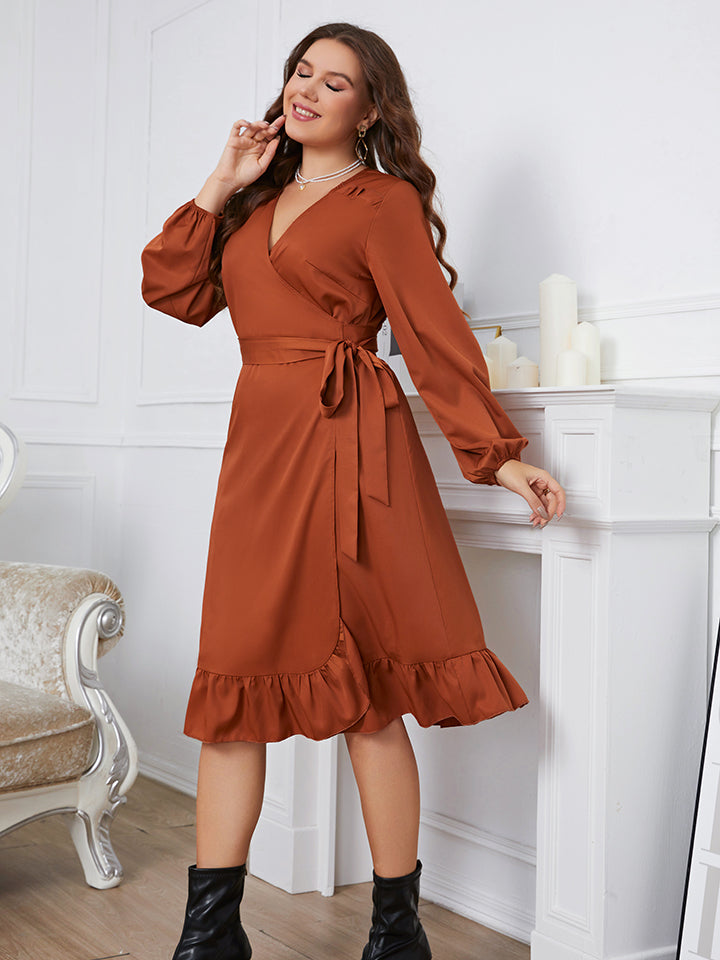 Ariana Plus Size Surplice Neck Tie Waist Dress