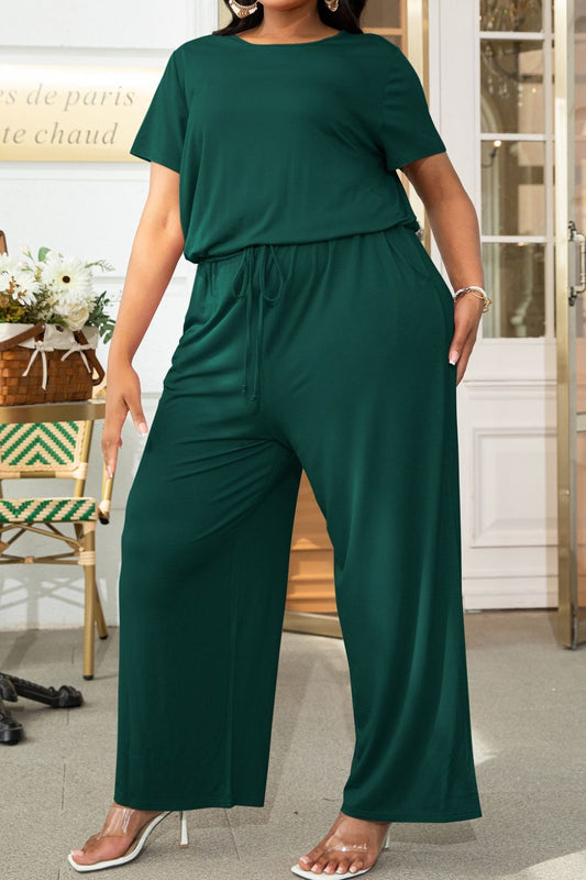 Quinn Plus Size Drawstring Waist Short Sleeve Jumpsuit