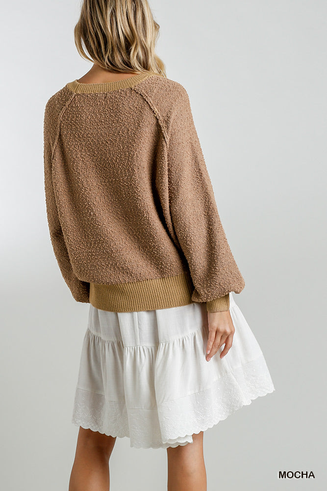 Keep It Simple Puff Sleeve Boat Neck Sweater