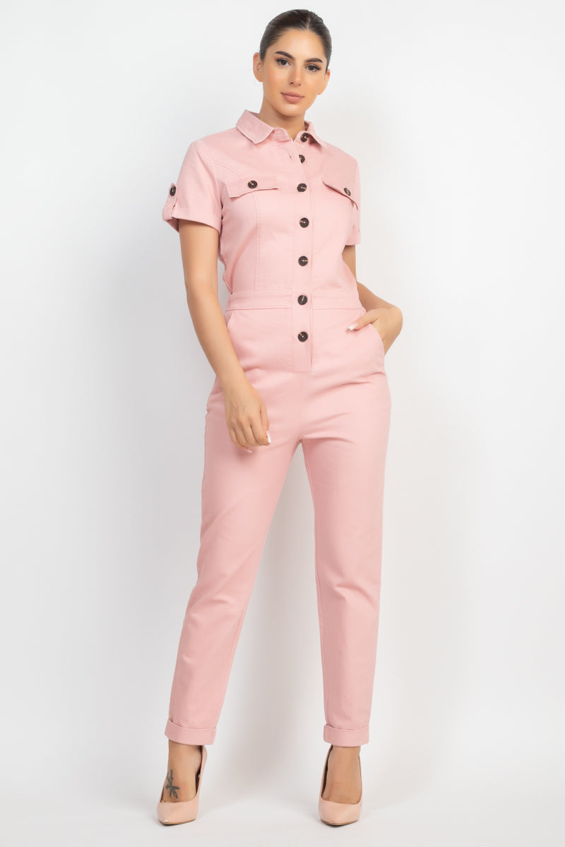 Bel Air Collared Button-front Jumpsuit