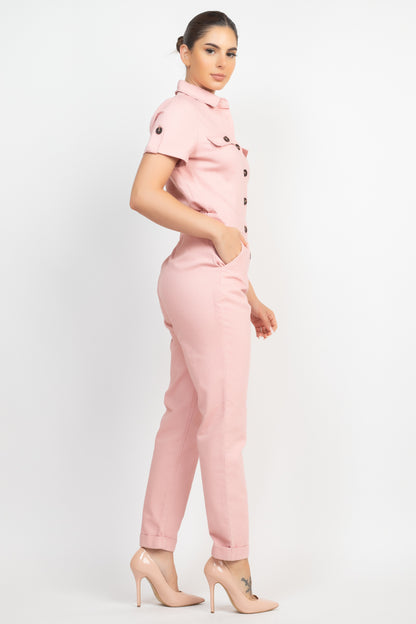 Bel Air Collared Button-front Jumpsuit