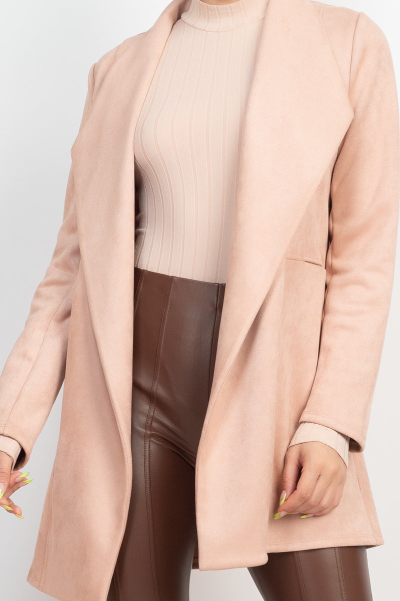 Top Lady Open Front Suede Blazer