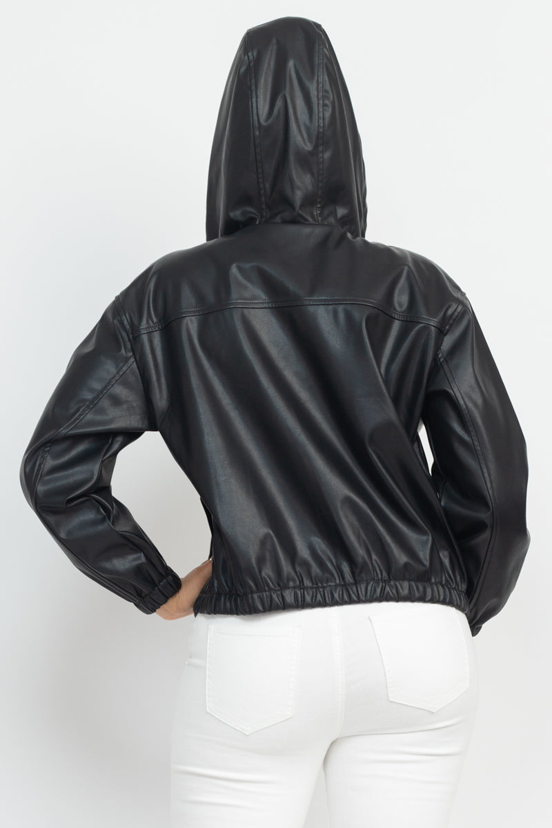 TLC Faux Leather Hoodie Jacket