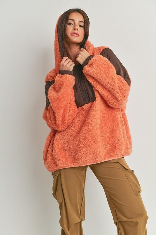 Fire Side Two-toned Cozy Hooded Sweater