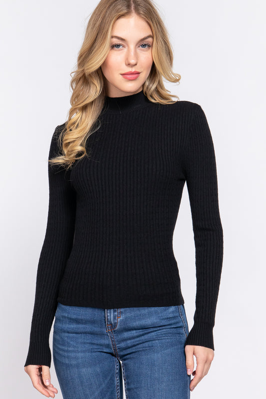 Back to Basic Long Slv Mock Neck Rib Sweater