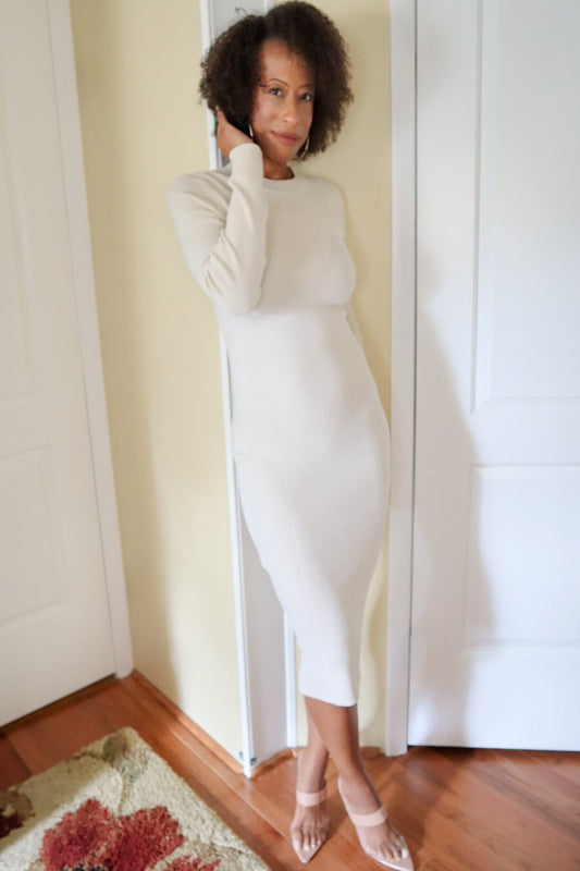 Chai Latte Ribbed Knit Sweater Dress