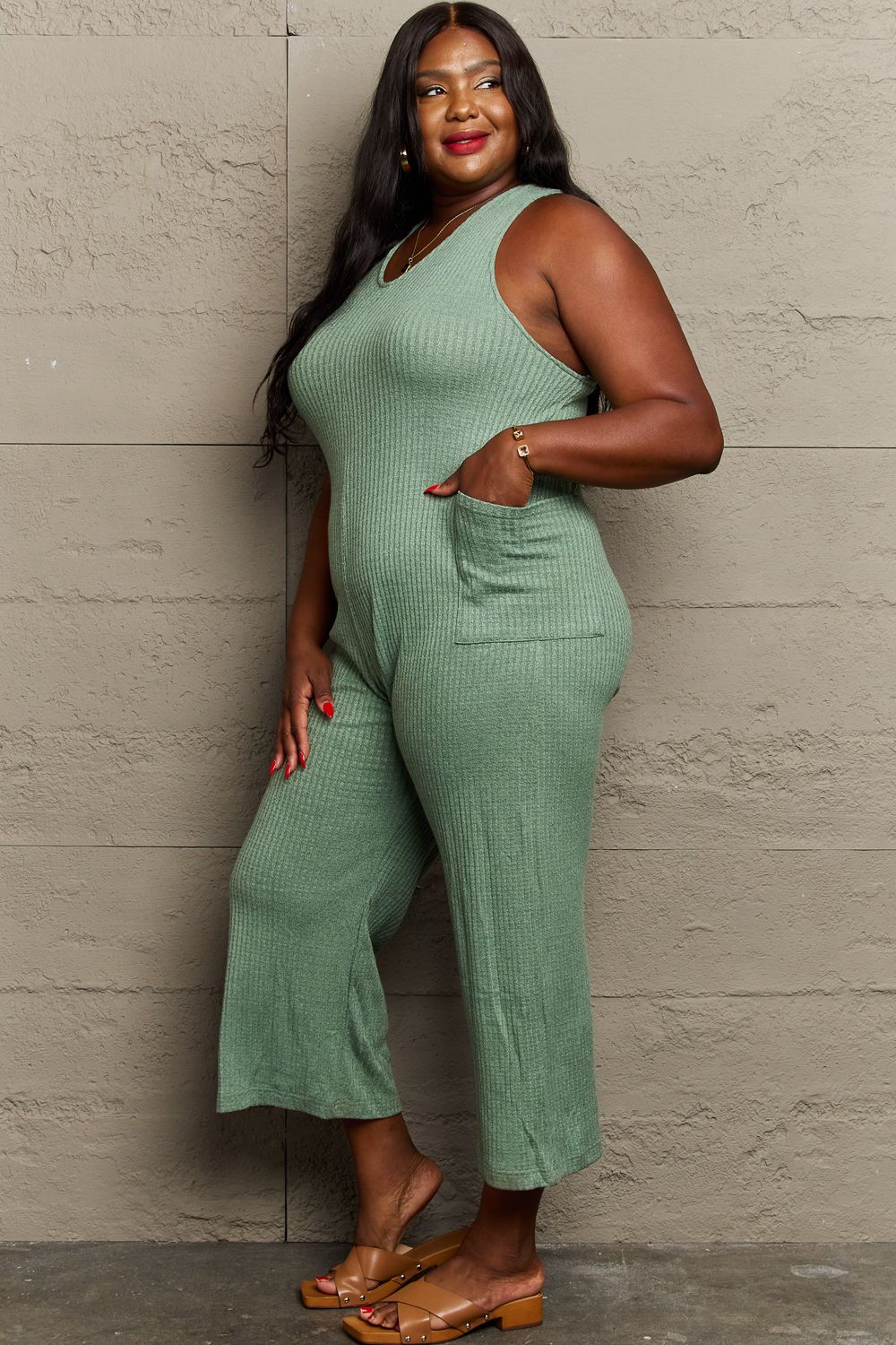 Don't Get It Twisted Full Size Rib Knit Jumpsuit