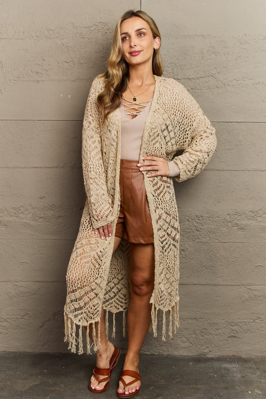 Boho Chic Full Size Western Knit Fringe Cardigan