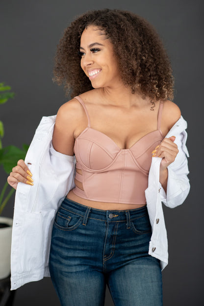 SHOPIRISBASIC Ready to Go Faux Leather Strappy Bustier Crop Top Trendsi 