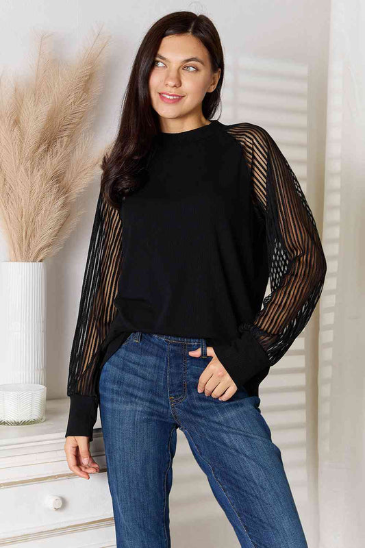 Jessica Double Take Round Neck Raglan Sleeve Blouse