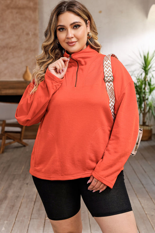 Rayna Plus Size Zip-Up Dropped Shoulder Sweatshirt