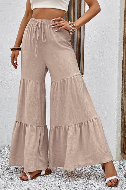 Weekender Drawstring Waist Tiered Flare Pants