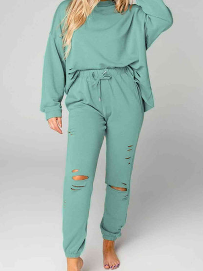 Tally Girl Distressed Sweatshirt and Joggers Set